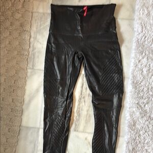 Spanx Black Faux Leather Leggings with moto detail